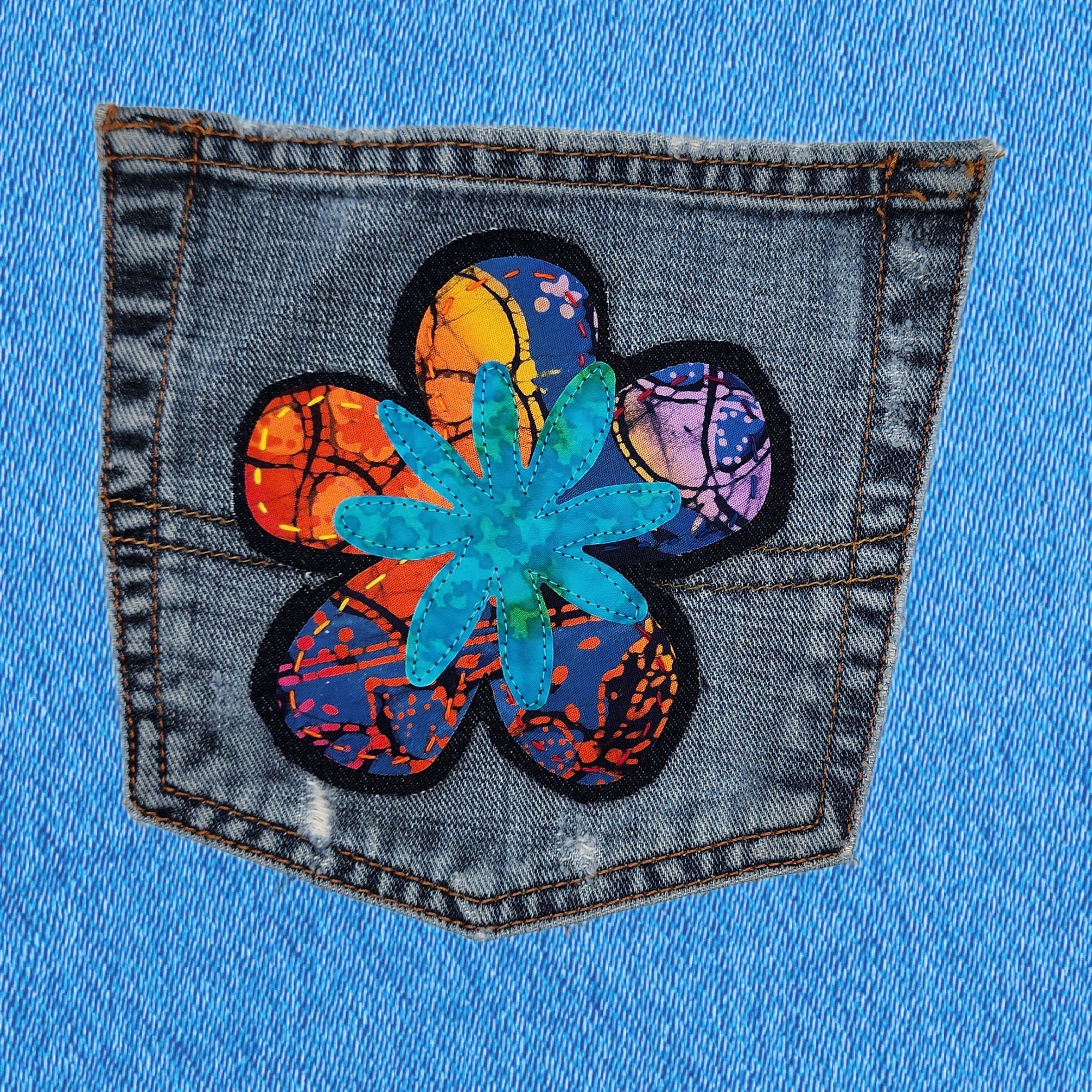 Handmade Batik Flower Patches Boho Jean Patches 70's Denim Patches Sew-On Applique Flower Patches