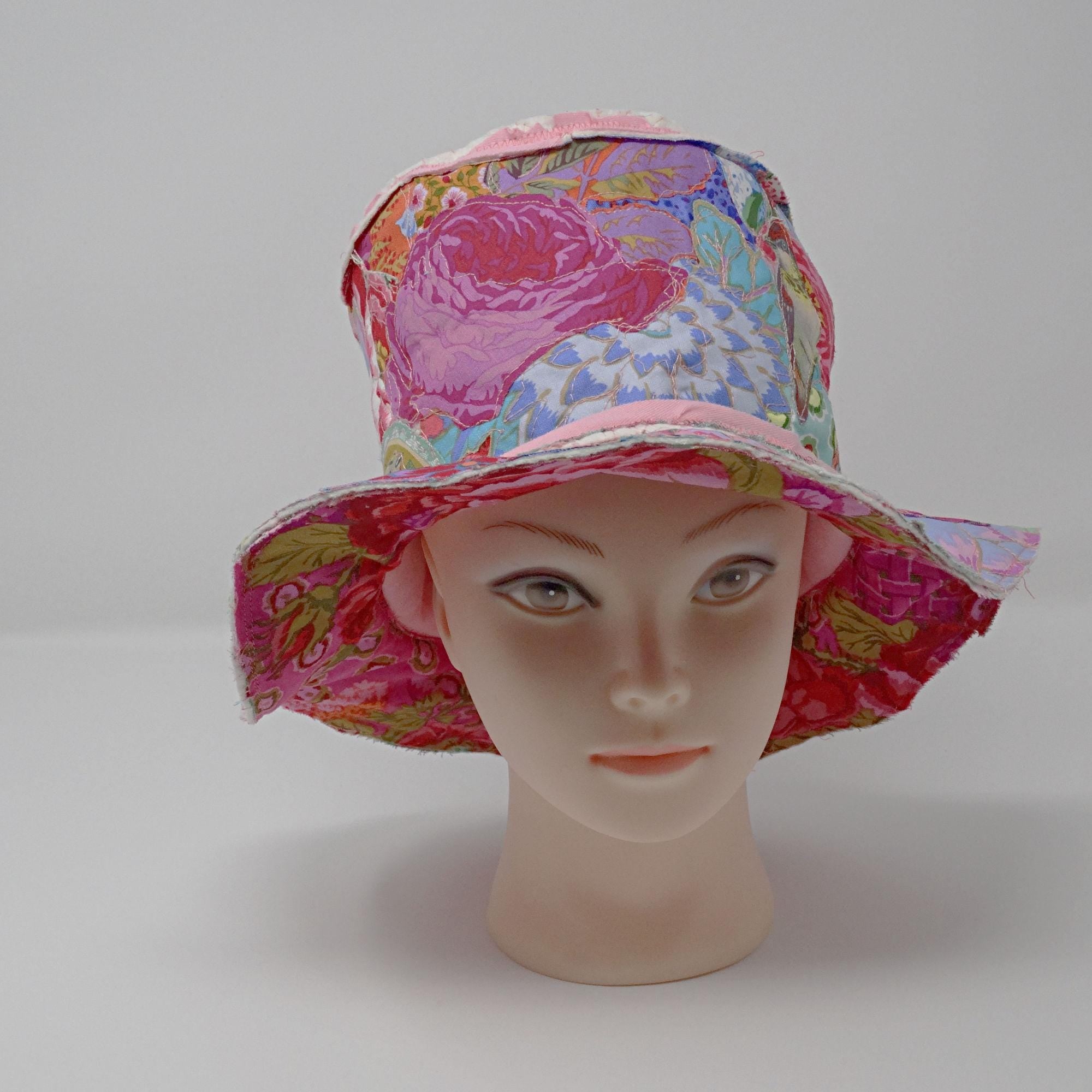 Funky Collage Hat, Festival Hat, Shabby Chic Crazy Hat, Crazy Hat Lady, Handmade Cotton Hat, Quilted Hat, Gift For Women, Sun Hat
