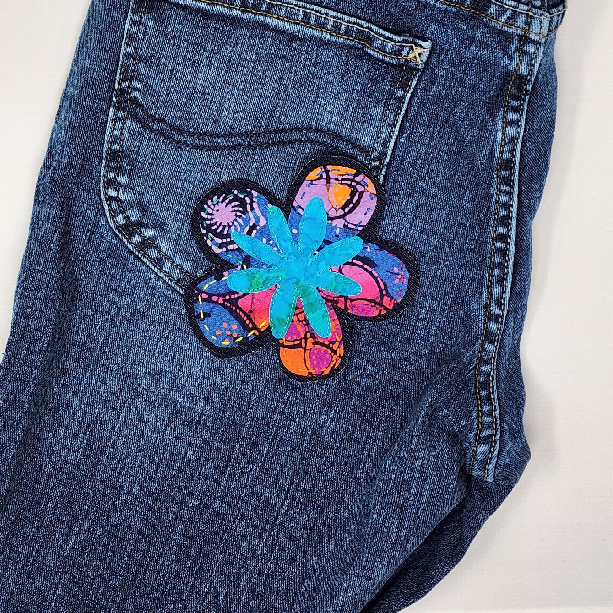 Handmade Batik Flower Patches Boho Jean Patches 70's Denim Patches Sew-On Applique Flower Patches