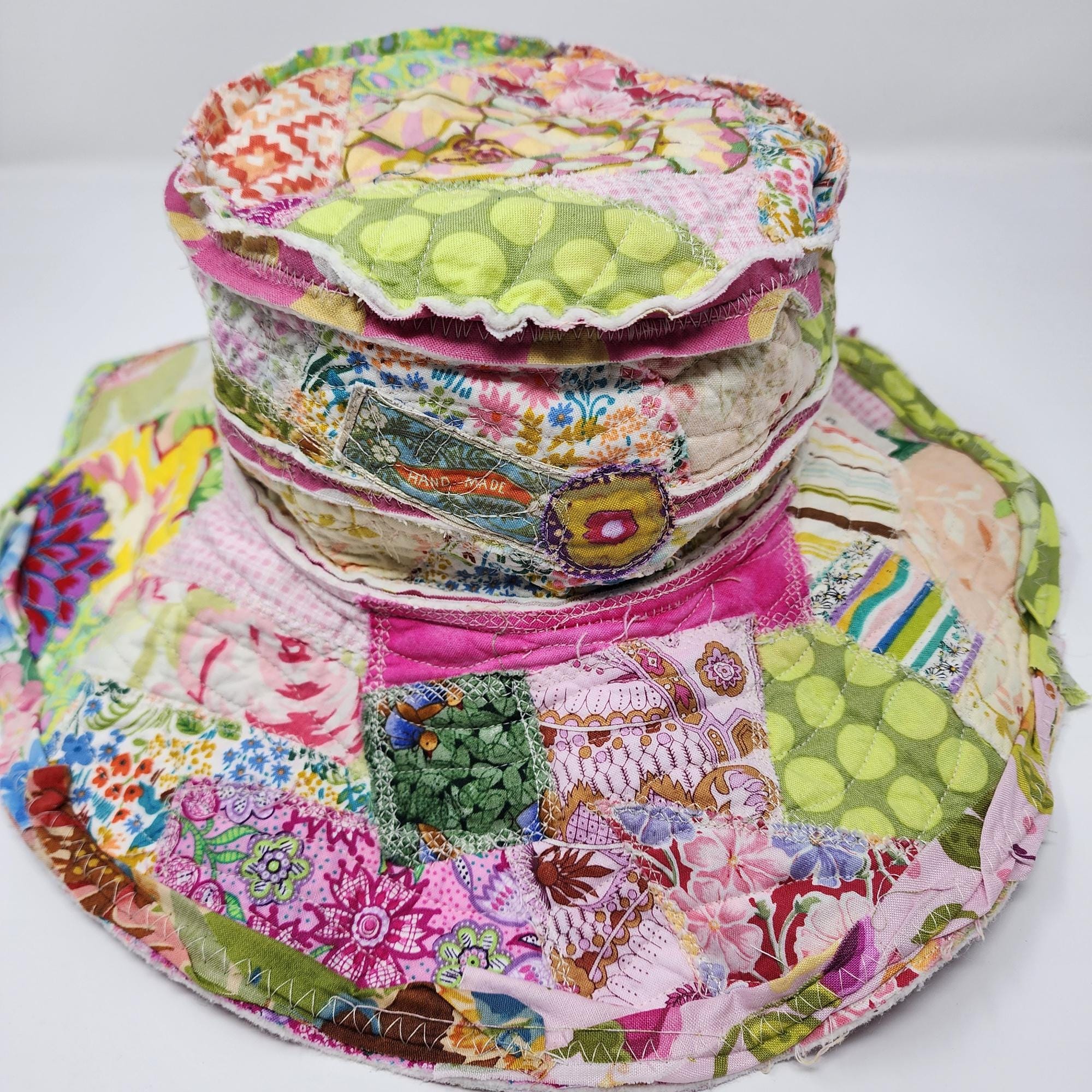 Funky Reversible Hat, Festival Hat, Shabby Chic Crazy Hat, Crazy Hat Lady, Handmade Cotton Hat, Quilted Hat, Gift For Women, Sun Hat