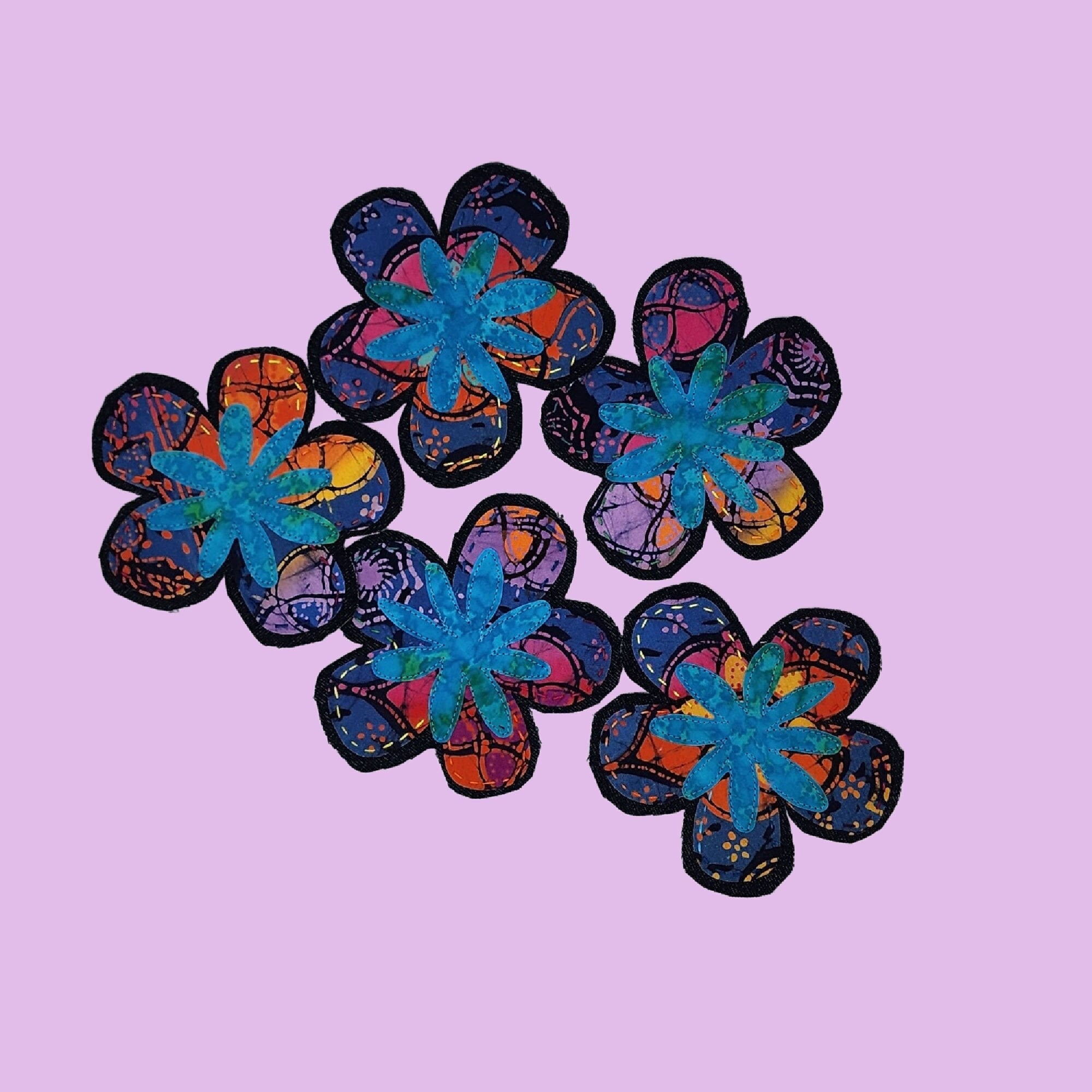 Handmade Batik Flower Patches Boho Jean Patches 70's Denim Patches Sew-On Applique Flower Patches