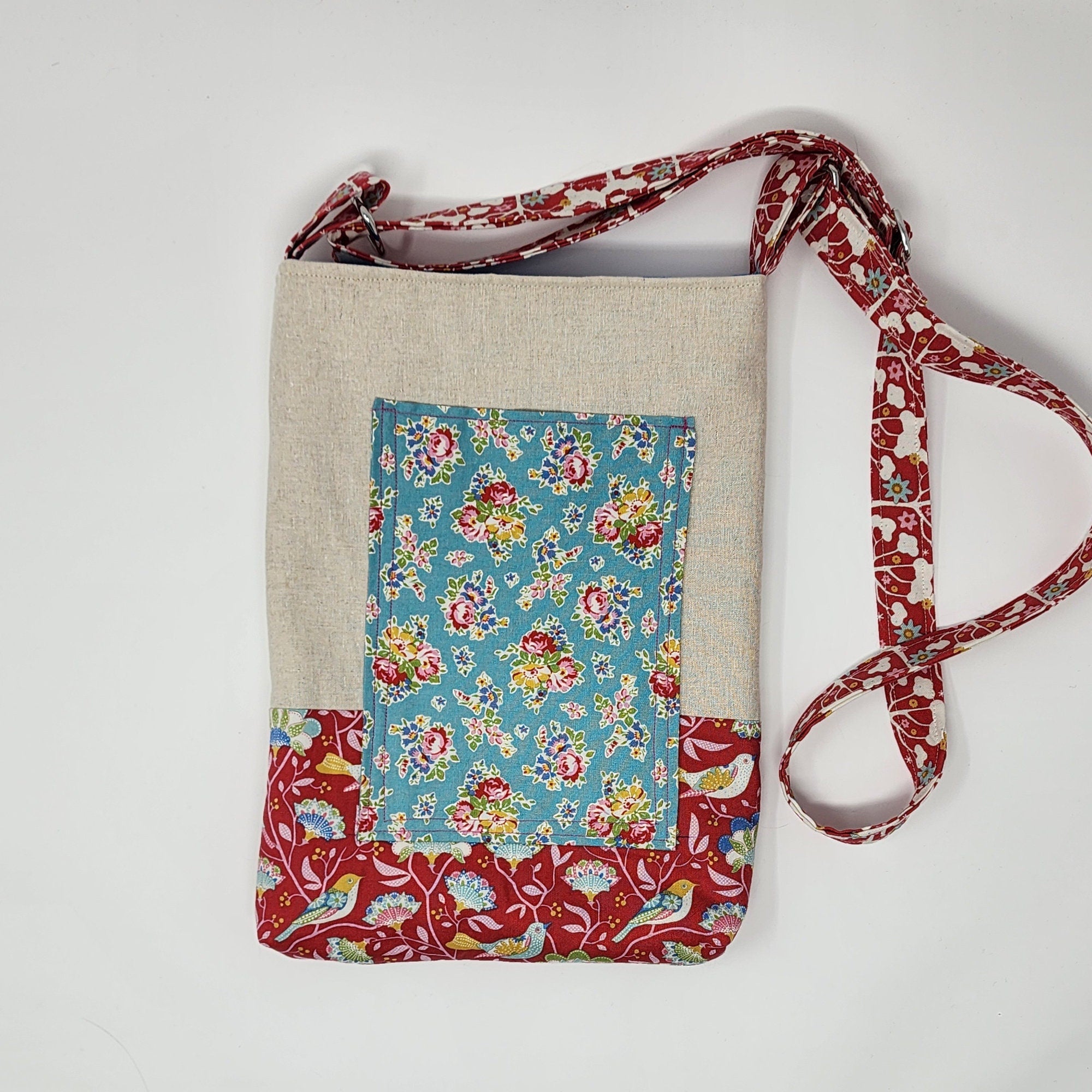 Country Flowers Crossbody Bag Handmade Fabric Shoulder Purse Floral Appliqued handmade Purse Gift for Friend Gift for Mom