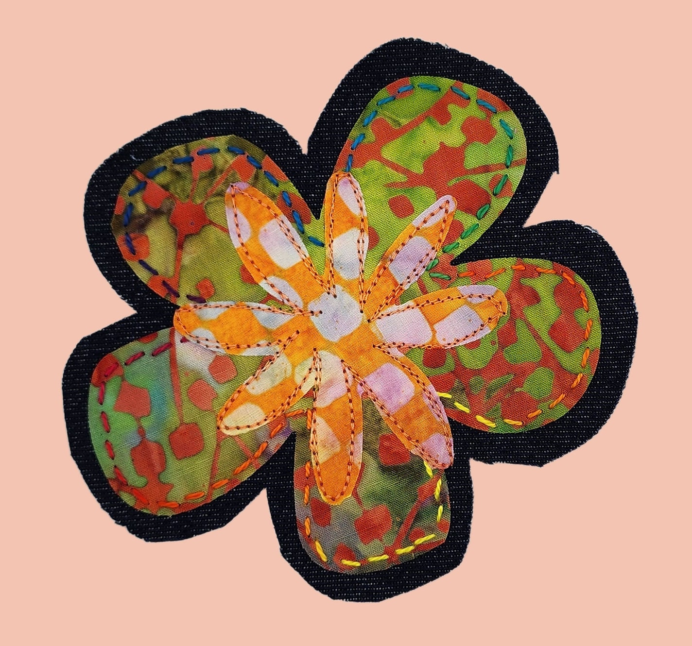 Handmade Batik Flower Patches Boho Jean Patches 70's Denim Patches Sew-On Applique Flower Patches