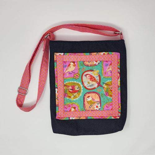 Colorful Bird Purse Crossbody Bag Small Handmade Bag Fabric Shoulder Bag Hippy Bag Small Fabric Handbag Gift for Friend