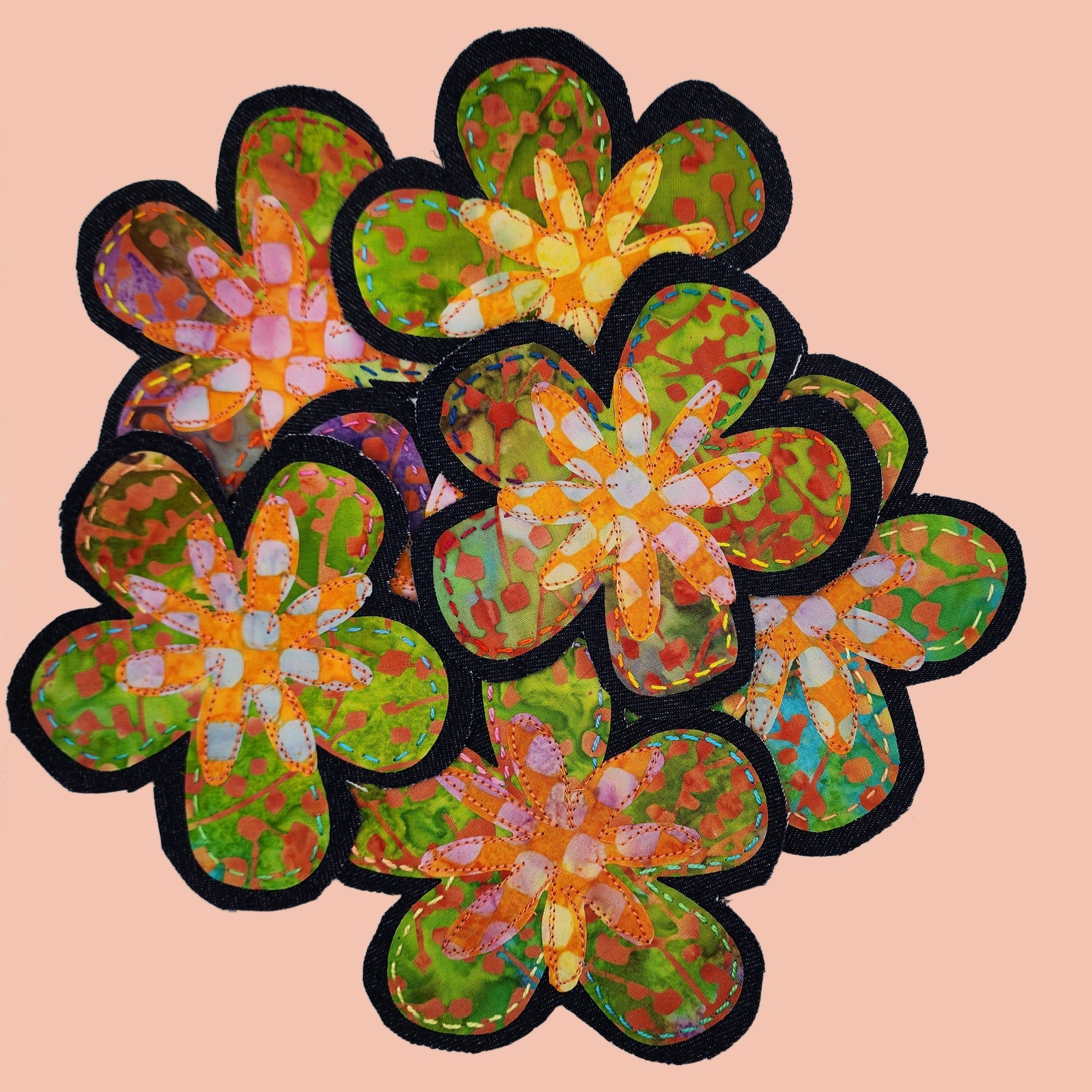 Handmade Batik Flower Patches Boho Jean Patches 70's Denim Patches Sew-On Applique Flower Patches