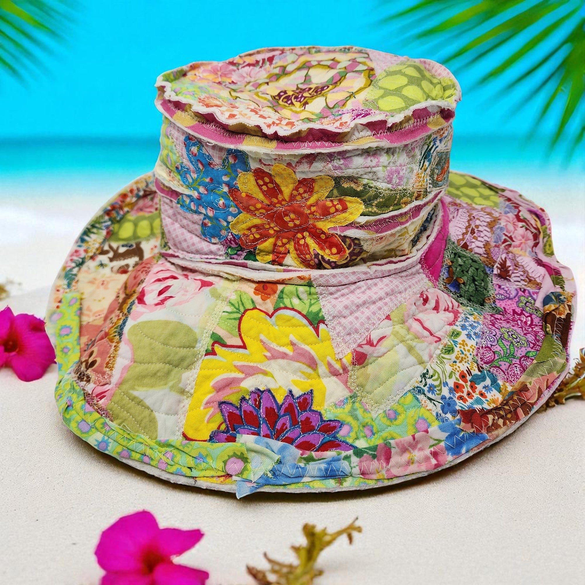Funky Reversible Hat, Festival Hat, Shabby Chic Crazy Hat, Crazy Hat Lady, Handmade Cotton Hat, Quilted Hat, Gift For Women, Sun Hat
