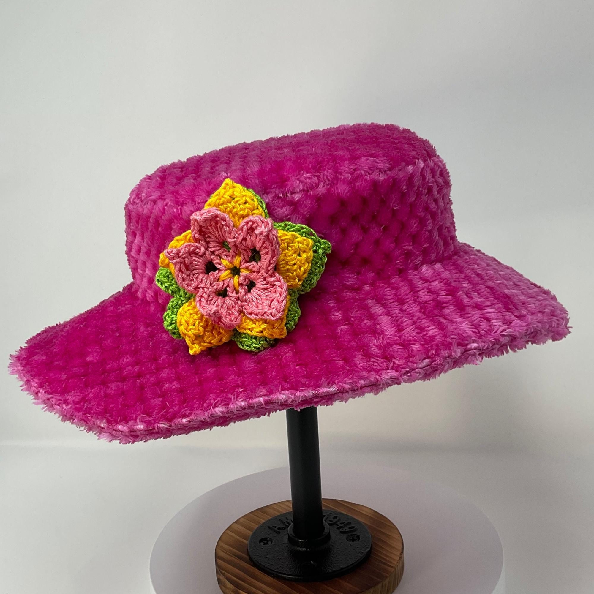 Hot Pink Fuzzy Hat, Elsebeth Style Hat, High Tea Hat, Girls Night Out Hat, Handmade Upcycled Hat,