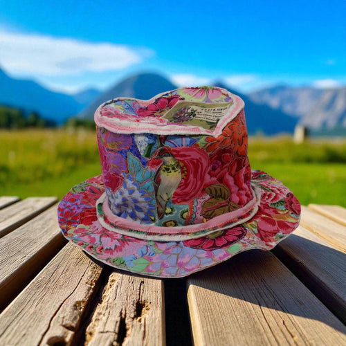 Funky Collage Hat, Festival Hat, Shabby Chic Crazy Hat, Crazy Hat Lady, Handmade Cotton Hat, Quilted Hat, Gift For Women, Sun Hat