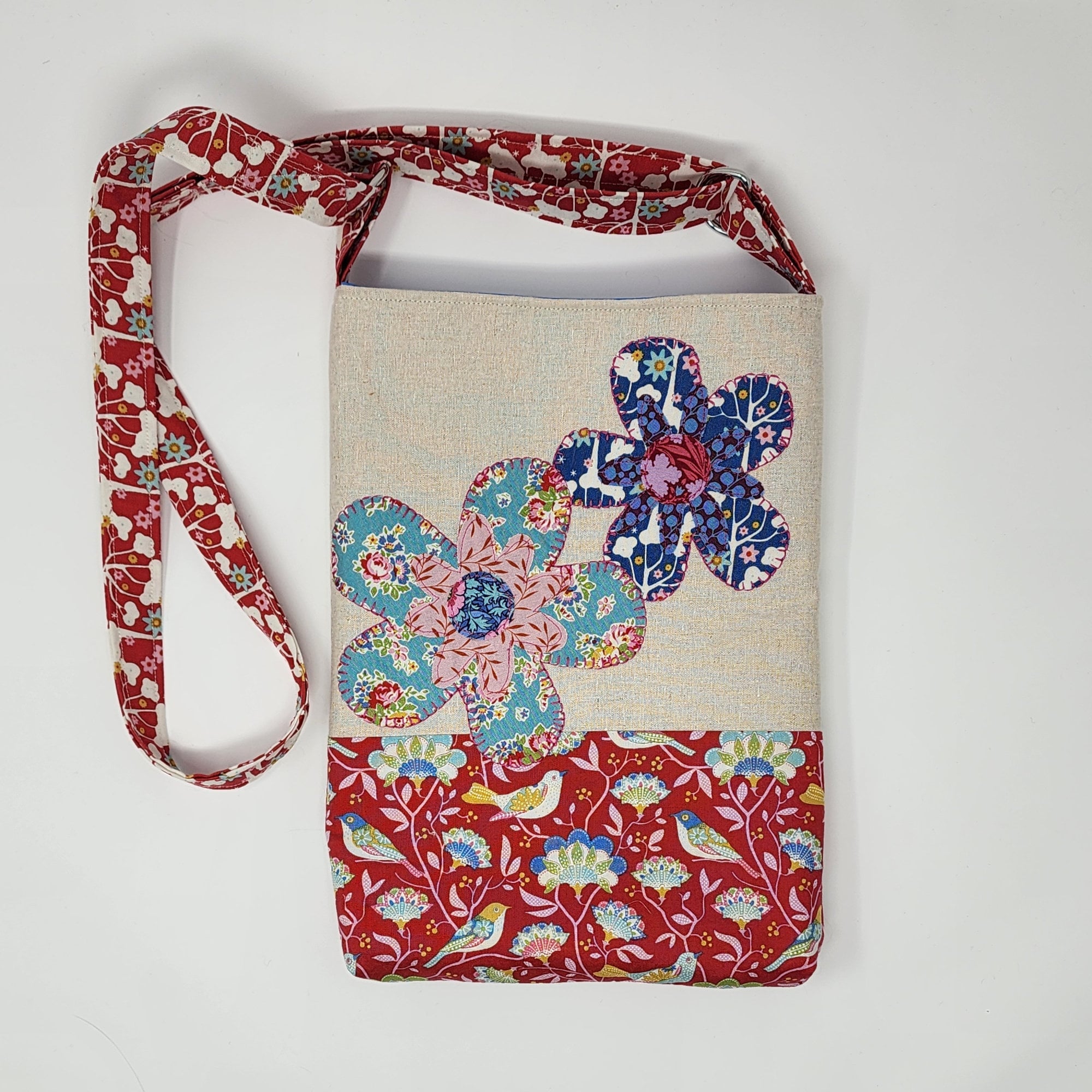 Country Flowers Crossbody Bag Handmade Fabric Shoulder Purse Floral Appliqued handmade Purse Gift for Friend Gift for Mom
