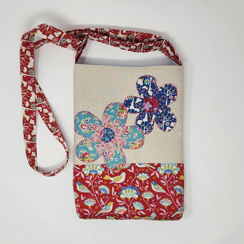 Country Flowers Crossbody Bag Handmade Fabric Shoulder Purse Floral Appliqued handmade Purse Gift for Friend Gift for Mom