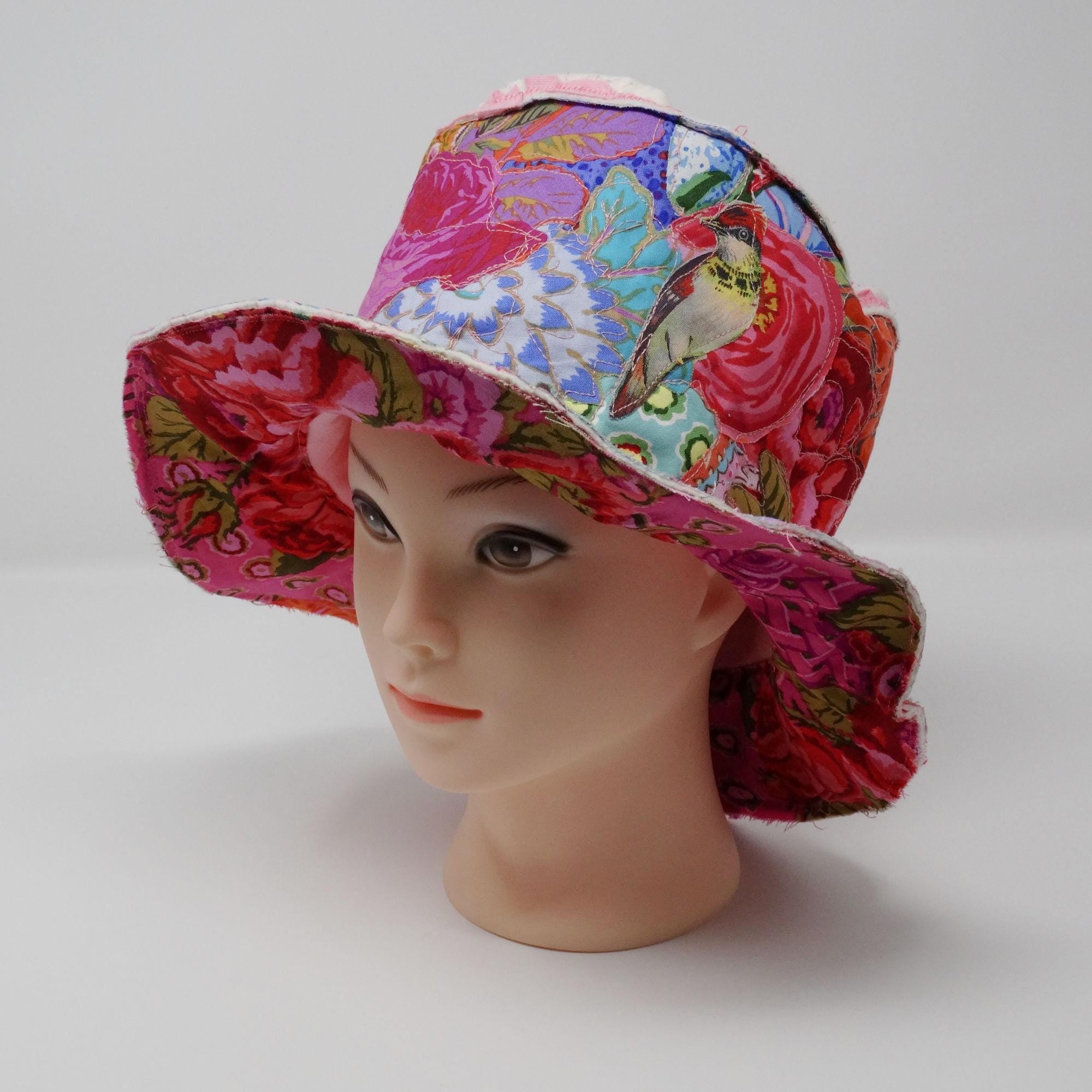 Funky Collage Hat, Festival Hat, Shabby Chic Crazy Hat, Crazy Hat Lady, Handmade Cotton Hat, Quilted Hat, Gift For Women, Sun Hat